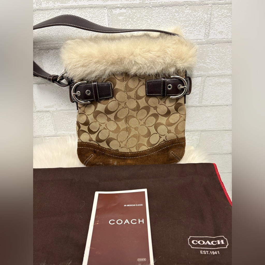 Coach Signature Shearling Y2k Tan/Brown Shoulder Bag 8k47